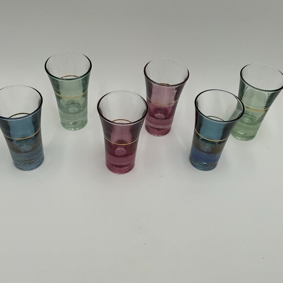 Made in Italy Flash Painted w/ Gold Stripe Cordial Shot Glasses Set of 6 - Picture 2 of 5